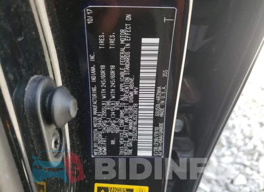 5TDZZRFH6JS238318 Photo# 10