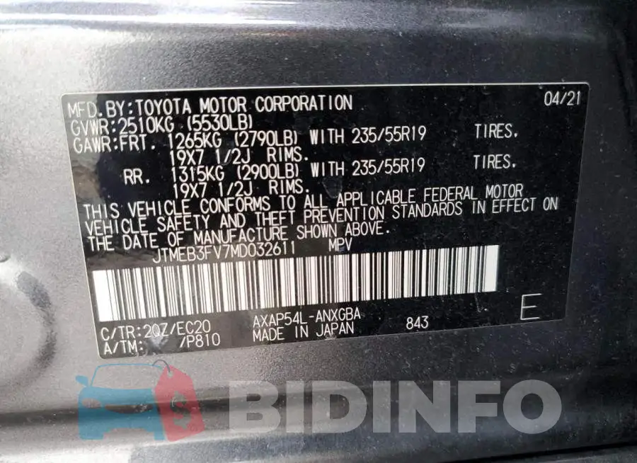 JTMEB3FV7MD032611 Photo# 13
