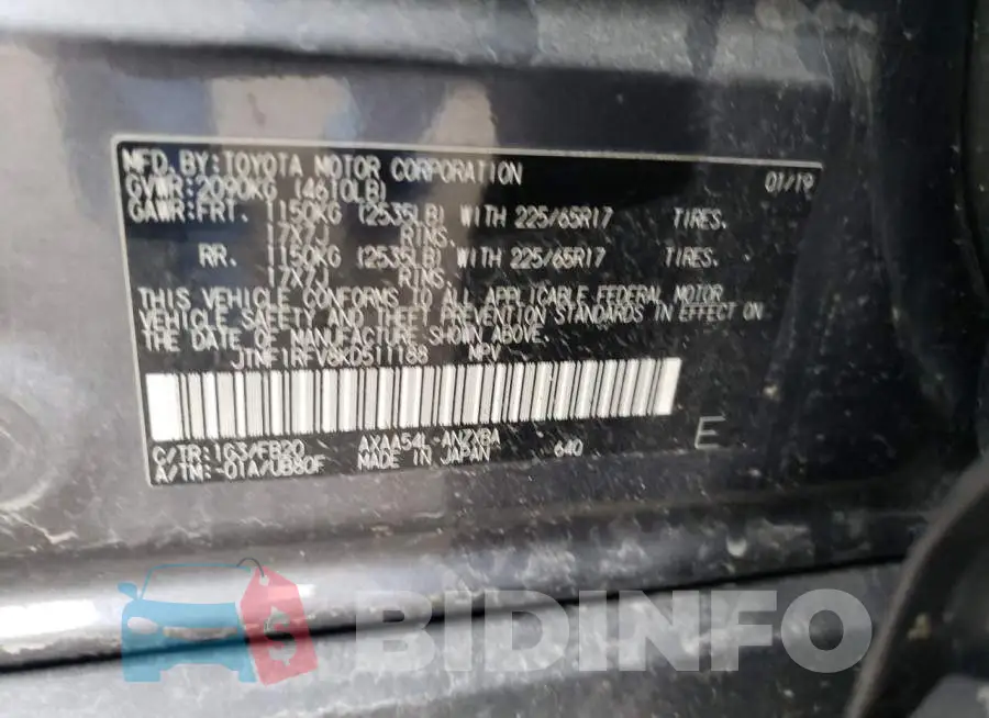 JTMF1RFV8KD511188 Photo# 14