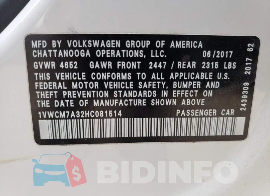 1VWCM7A32HC081514 Photo# 12