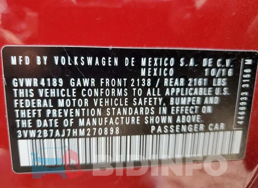 3VW2B7AJ7HM270898 Photo# 10