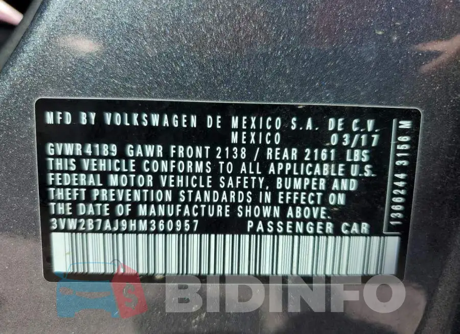 3VW2B7AJ9HM360957 Photo# 10