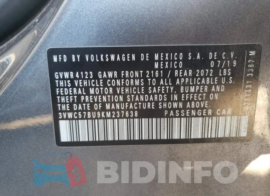 3VWC57BU9KM237638 Photo# 10