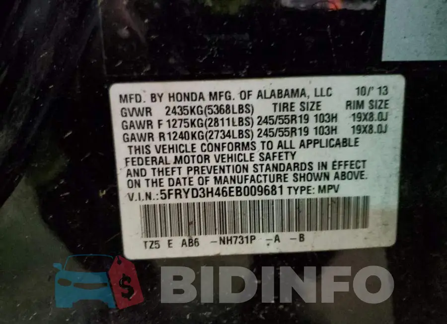 5FRYD3H46EB009681 Photo# 13