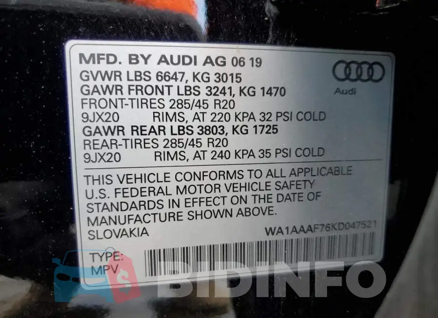 WA1AAAF76KD047521 Photo# 13
