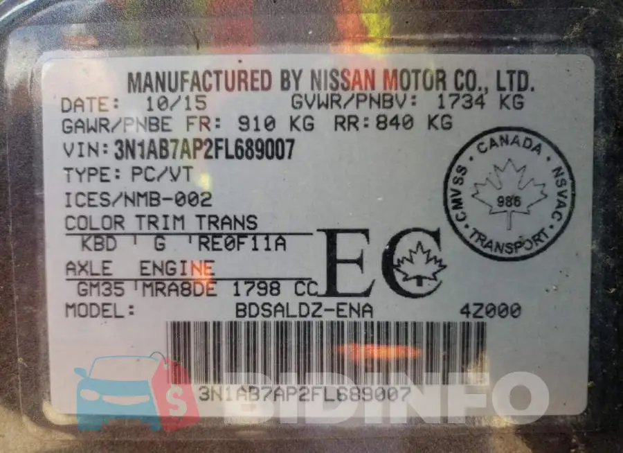 3N1AB7AP2FL689007 Photo# 10