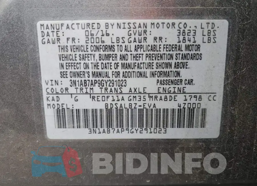 3N1AB7AP9GY291023 Photo# 12