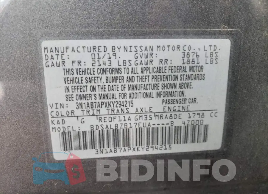 3N1AB7APXKY294215 Photo# 12