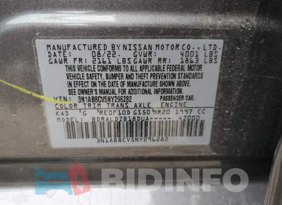 3N1AB8CV5NY296282 Photo# 10
