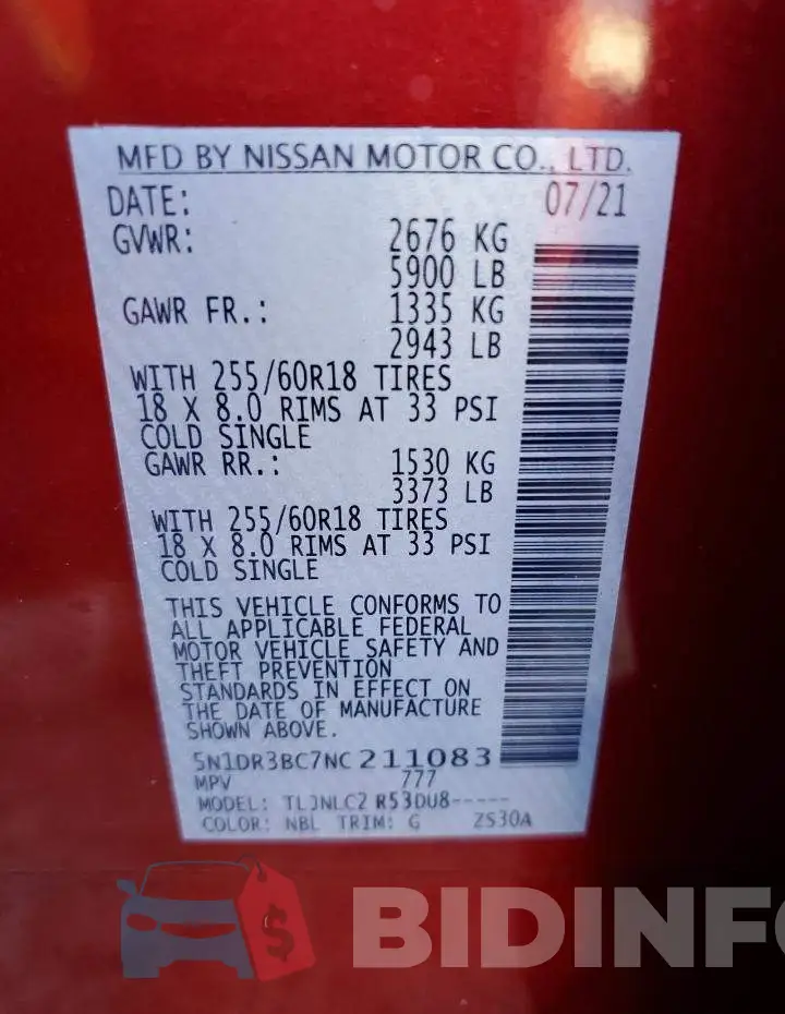 5N1DR3BC7NC211083 Photo# 13