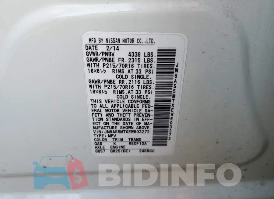 JN8AS5MTXEW603272 Photo# 10