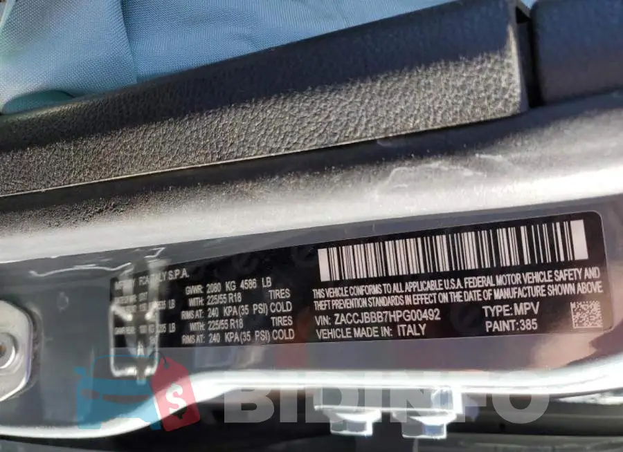 ZACCJBBB7HPG00492 Photo# 12