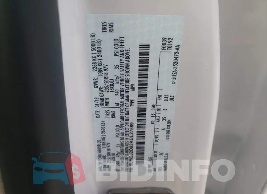 5LMCJ2D93KUL27589 Photo# 12