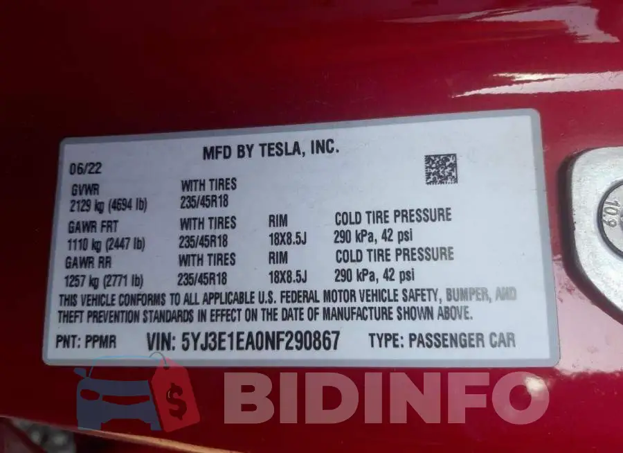 5YJ3E1EA0NF290867 Photo# 12