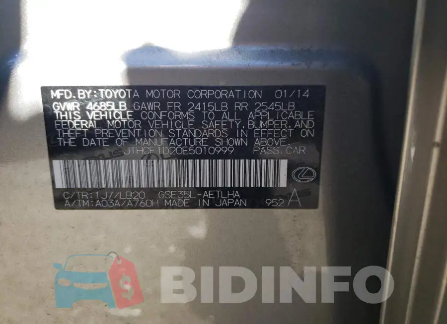 JTHCF1D20E5010999 Photo# 13