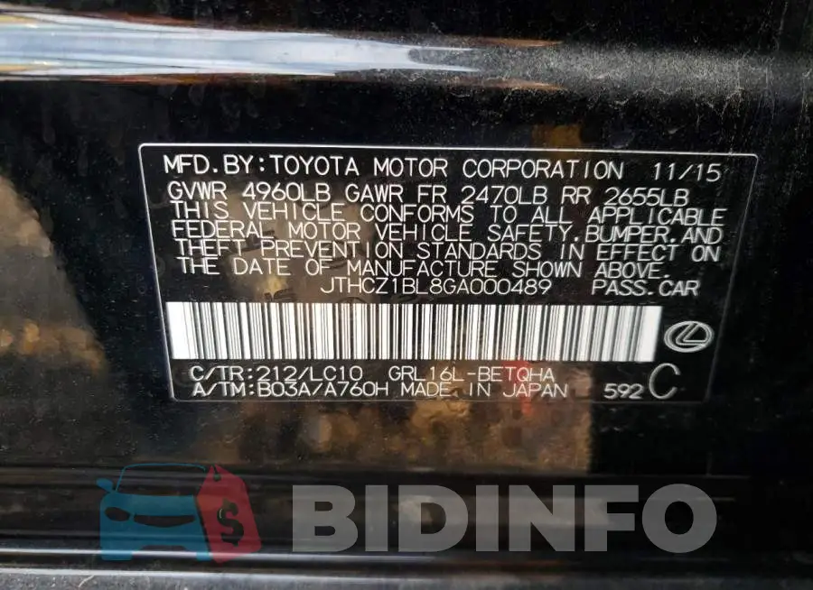 JTHCZ1BL8GA000489 Photo# 10