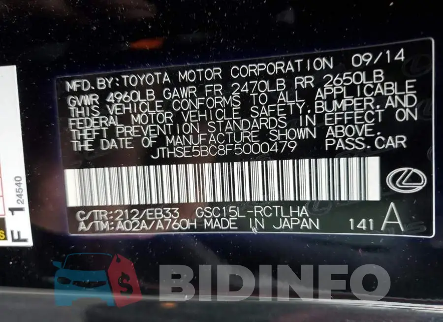 JTHSE5BC8F5000479 Photo# 12
