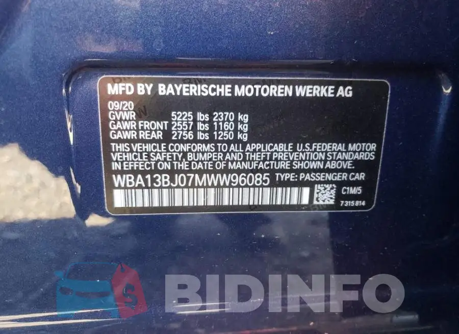 WBA13BJ07MWW96085 Photo# 10