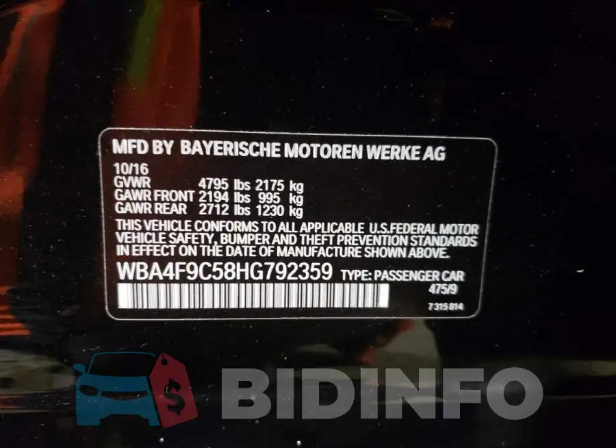 WBA4F9C58HG792359 Photo# 12