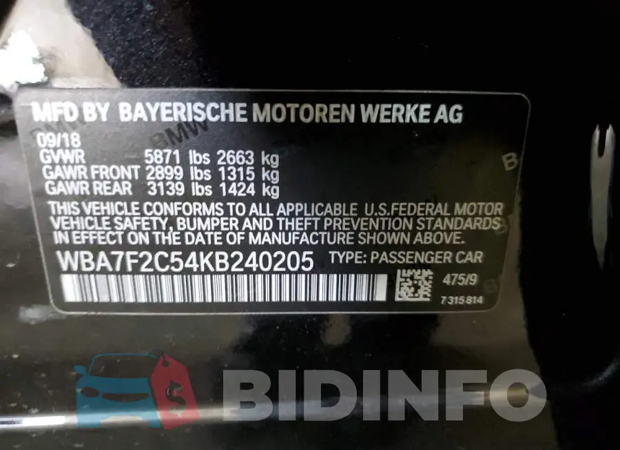 WBA7F2C54KB240205 Photo# 10