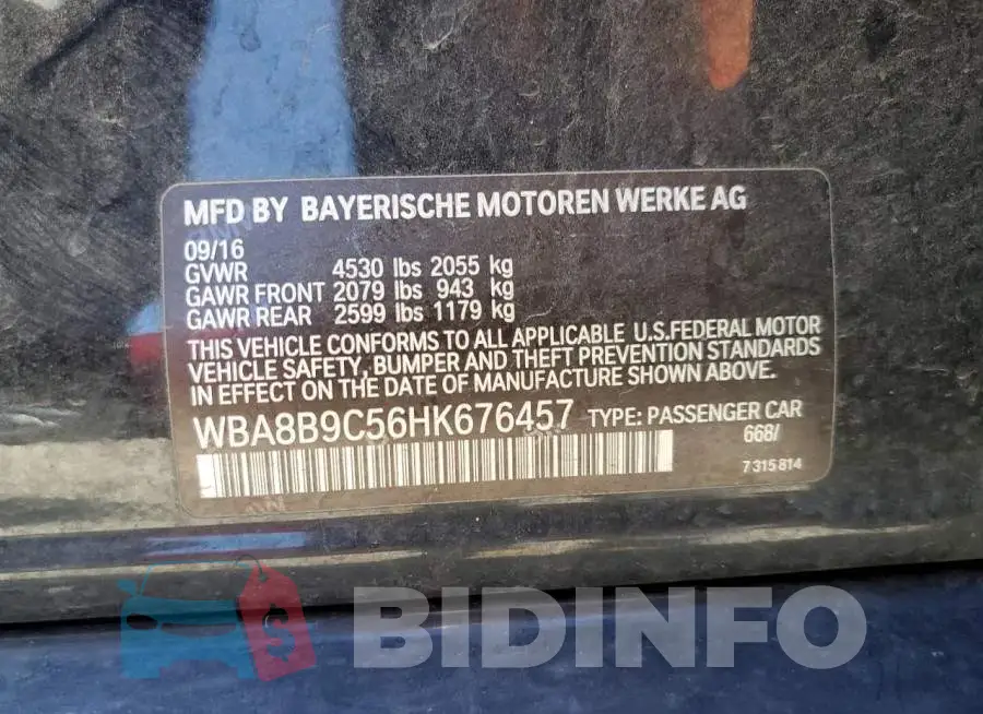 WBA8B9C56HK676457 Photo# 12