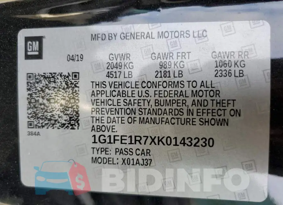 1G1FE1R7XK0143230 Photo# 12