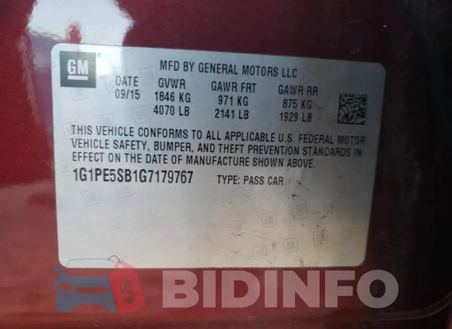 1G1PE5SB1G7179767 Photo# 13