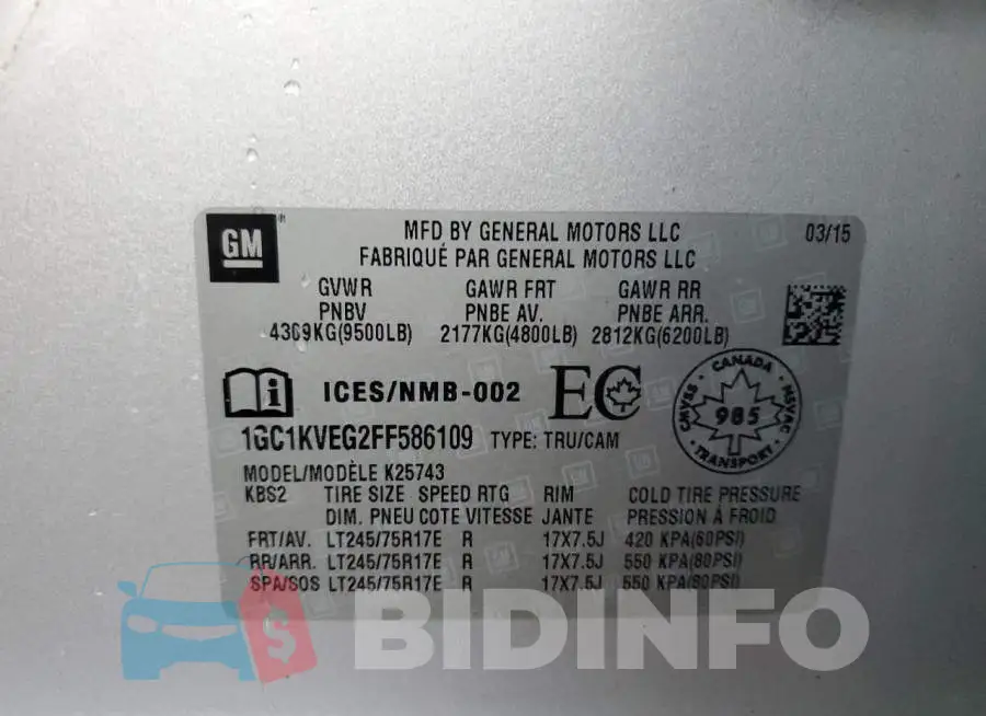 1GC1KVEG2FF586109 Photo# 10