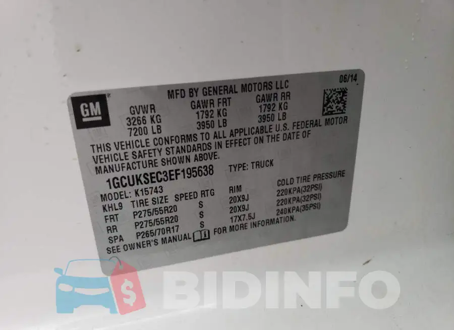 1GCUKSEC3EF195638 Photo# 12