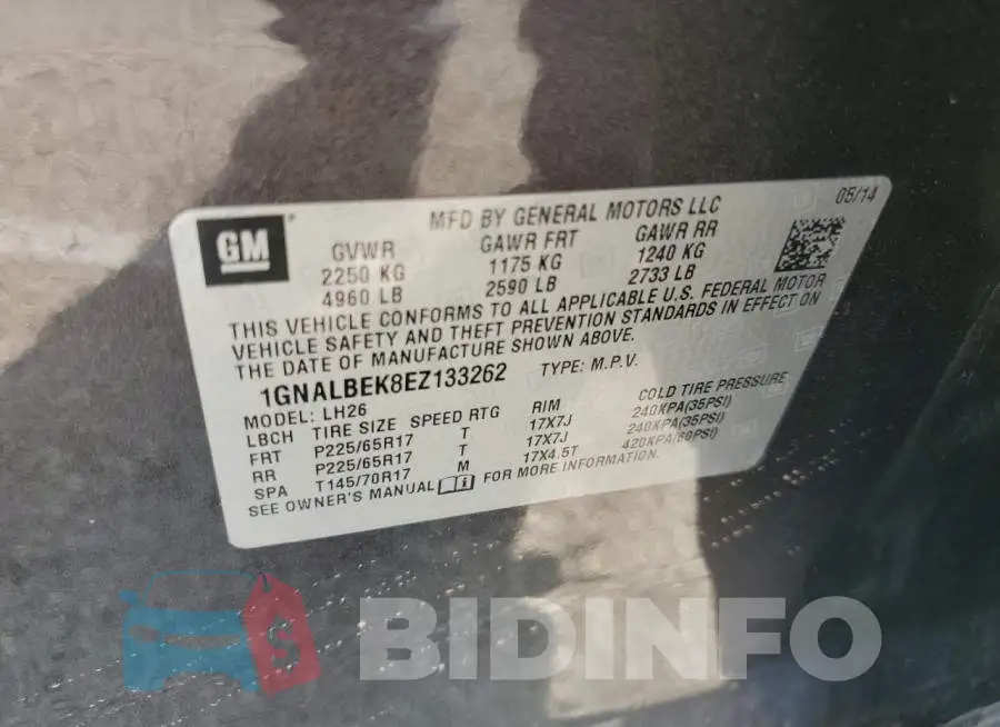 1GNALBEK8EZ133262 Photo# 10