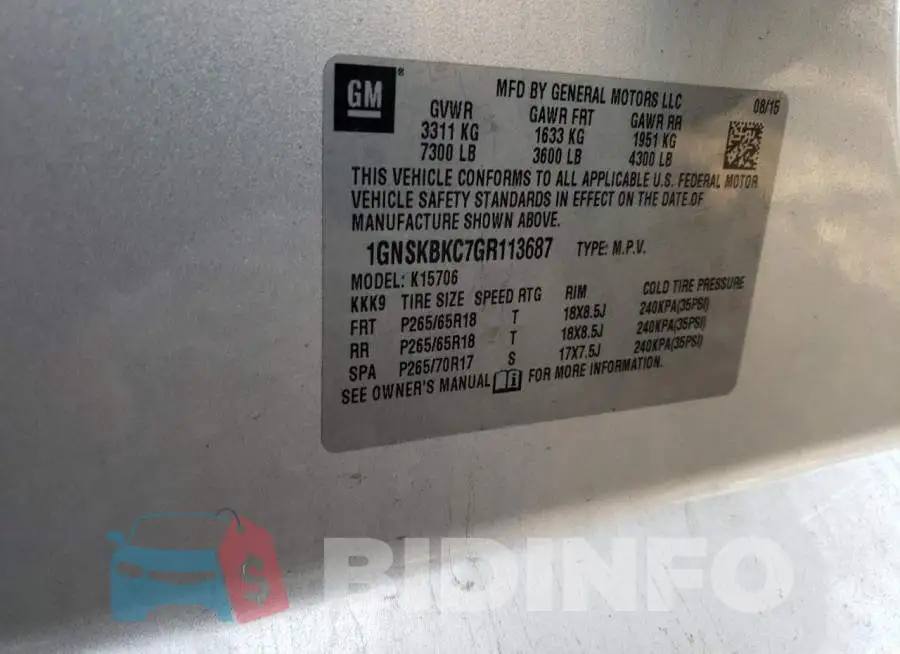 1GNSKBKC7GR113687 Photo# 14