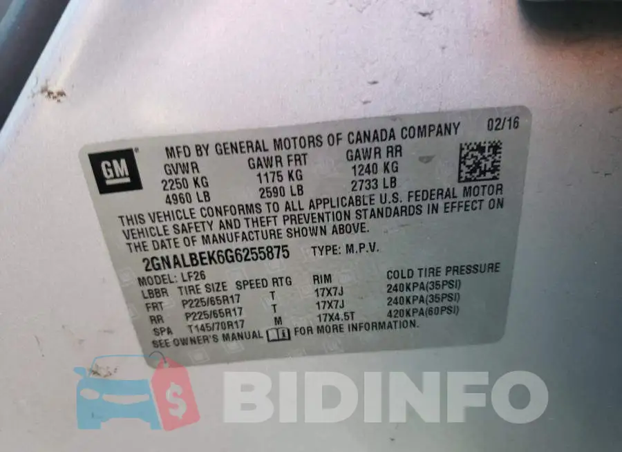 2GNALBEK6G6255875 Photo# 13