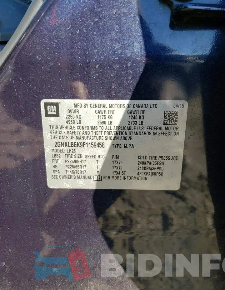 2GNALBEK9F1159458 Photo# 13