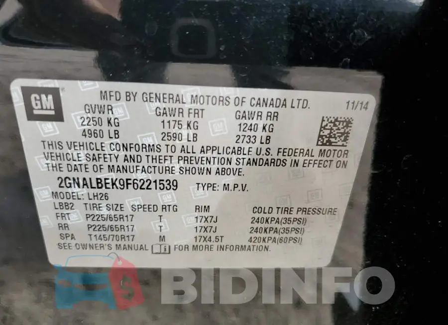 2GNALBEK9F6221539 Photo# 14