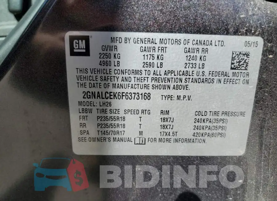 2GNALCEK6F6373168 Photo# 10