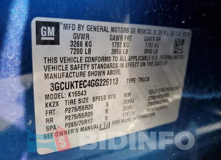 3GCUKTEC4GG226113 Photo# 12