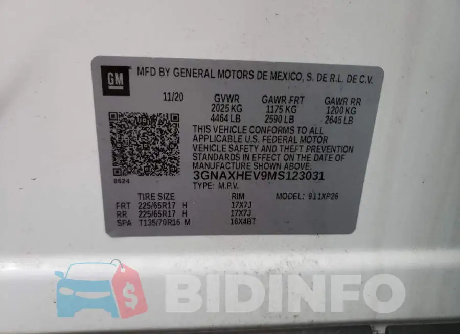 3GNAXHEV9MS123031 Photo# 12