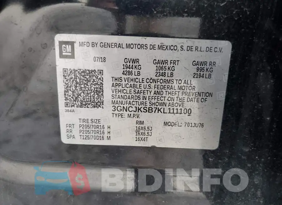 3GNCJKSB7KL111100 Photo# 10