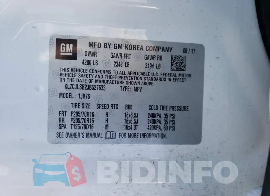 KL7CJLSB2JB527633 Photo# 10