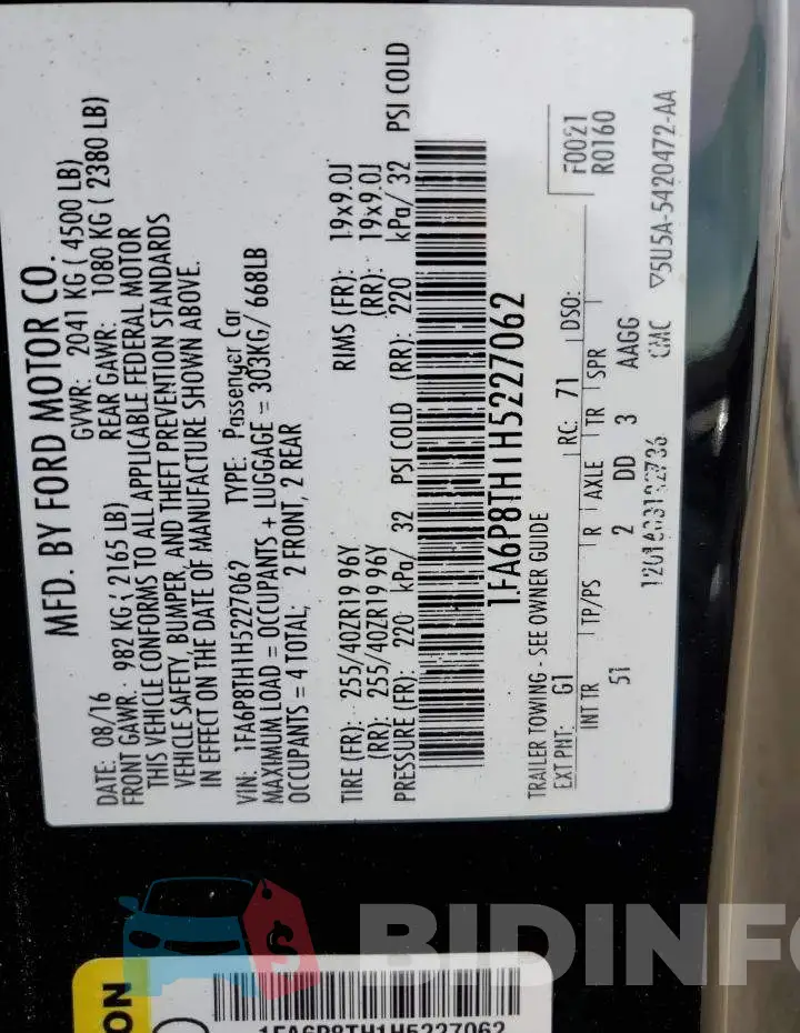 1FA6P8TH1H5227062 Photo# 12