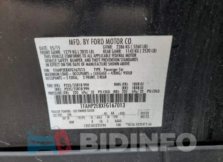 1FAHP2E8XFG167013 Photo# 12