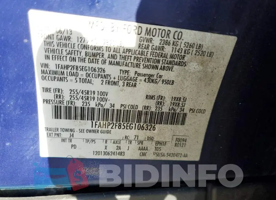 1FAHP2F85EG106326 Photo# 10