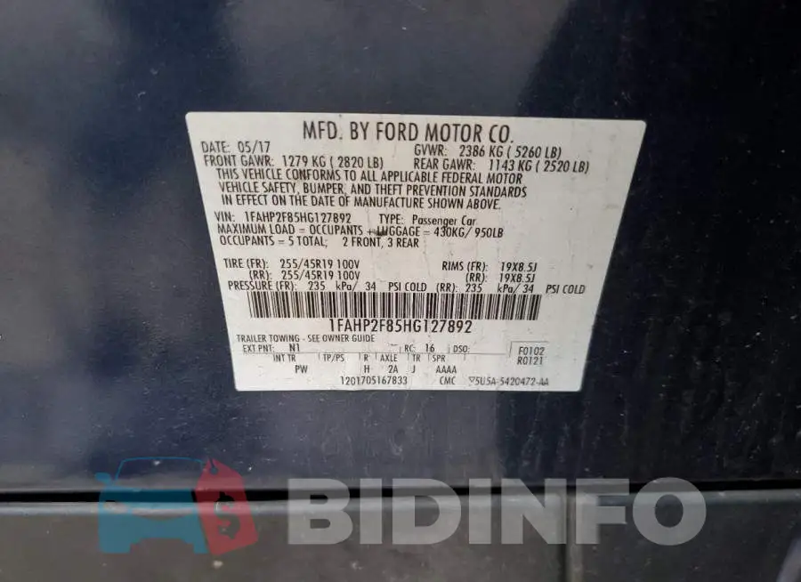 1FAHP2F85HG127892 Photo# 12