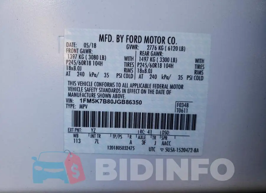 1FM5K7B80JGB86350 Photo# 10