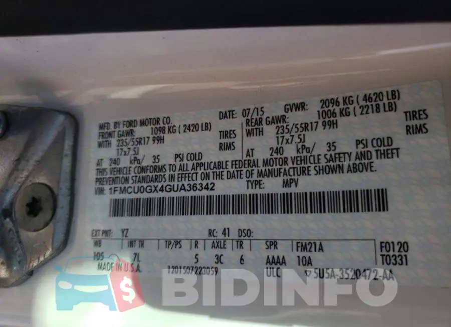 1FMCU0GX4GUA36342 Photo# 10