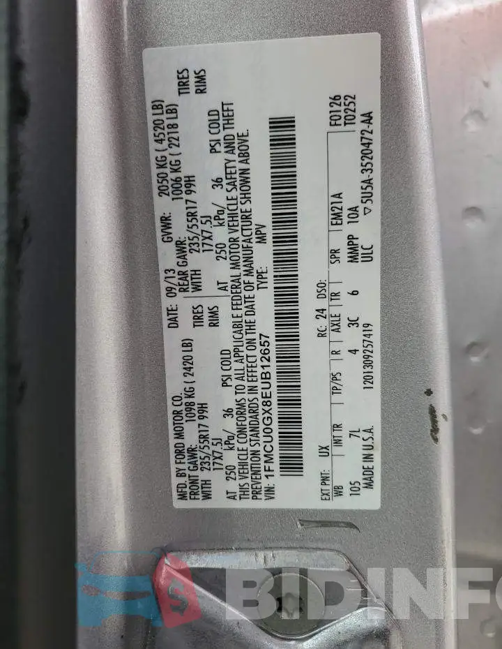 1FMCU0GX8EUB12657 Photo# 13