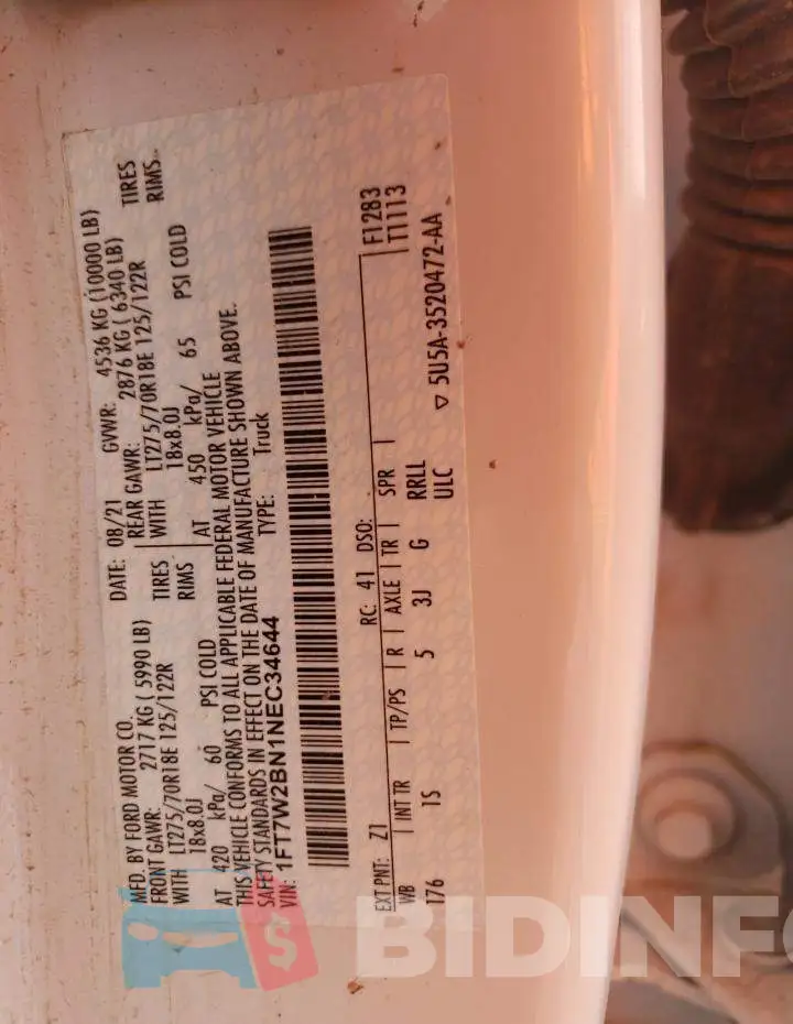1FT7W2BN1NEC34644 Photo# 10