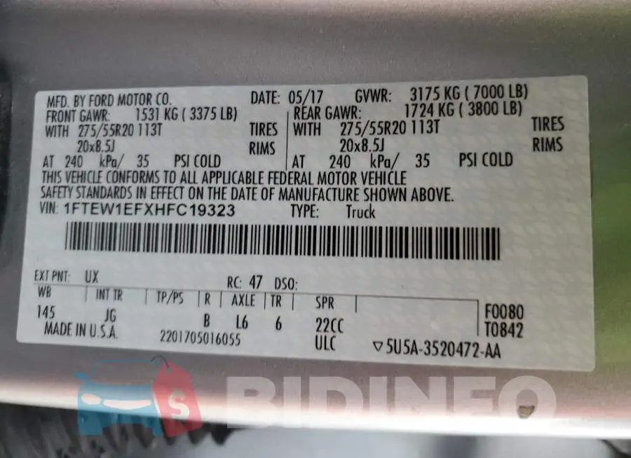 1FTEW1EFXHFC19323 Photo# 12