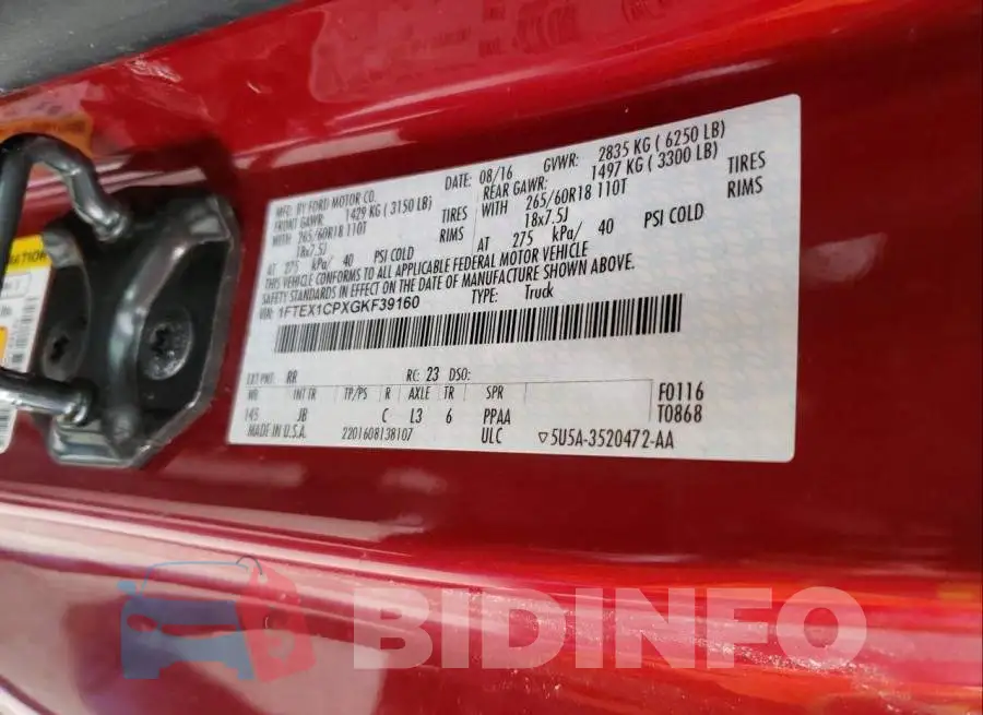 1FTEX1CPXGKF39160 Photo# 10
