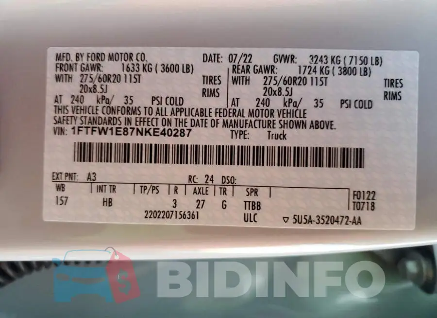 1FTFW1E87NKE40287 Photo# 12